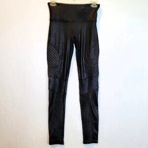 Spanx Women's Leggings High Sculpt Waist Stretch M Black Faux Leather Moto Biker